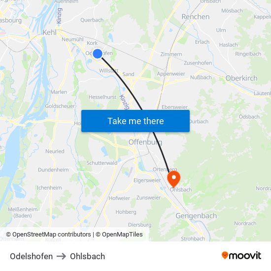 Odelshofen to Ohlsbach map