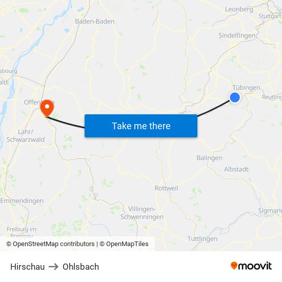 Hirschau to Ohlsbach map