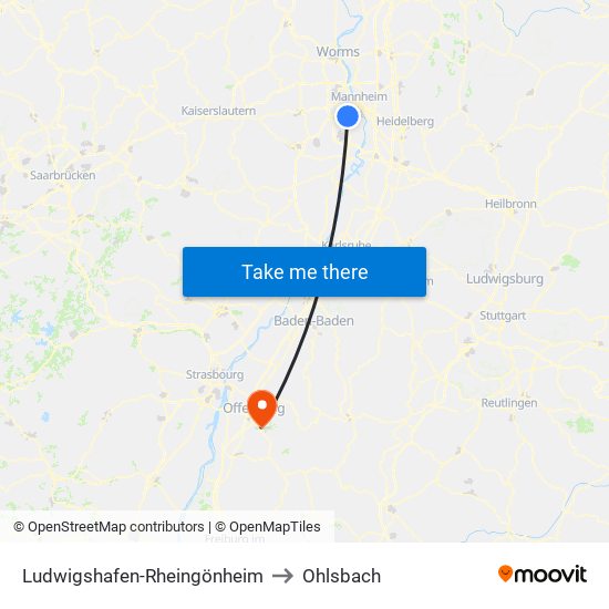 Ludwigshafen-Rheingönheim to Ohlsbach map