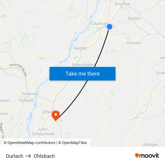 Durlach to Ohlsbach map