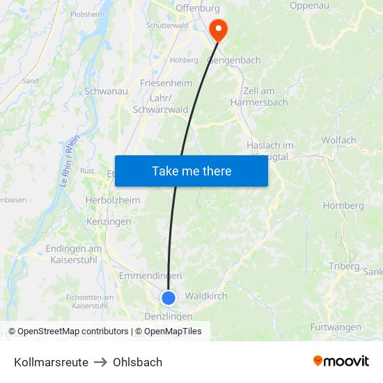 Kollmarsreute to Ohlsbach map