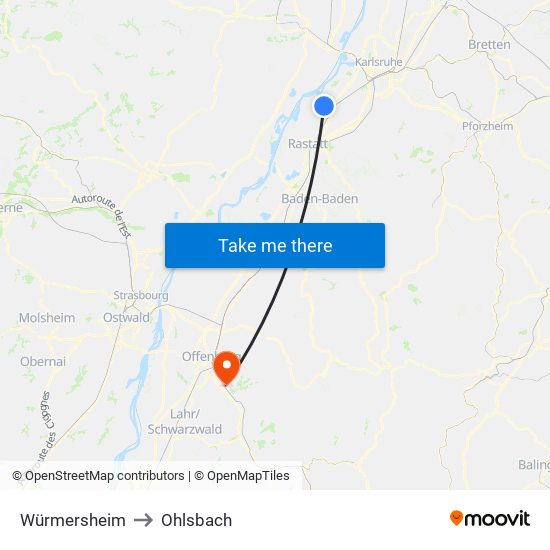 Würmersheim to Ohlsbach map