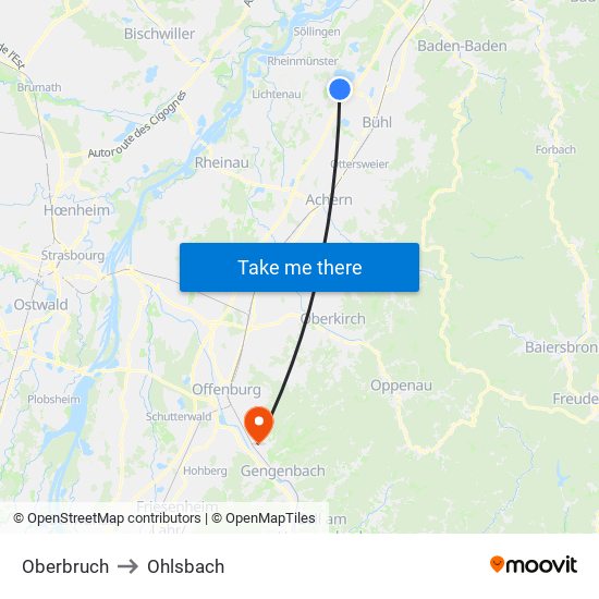 Oberbruch to Ohlsbach map