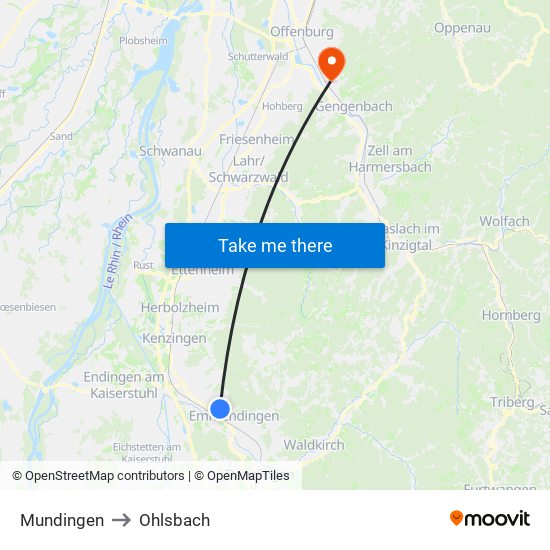 Mundingen to Ohlsbach map