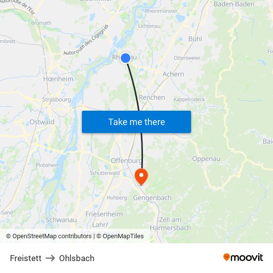 Freistett to Ohlsbach map