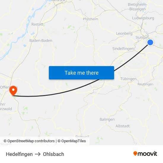 Hedelfingen to Ohlsbach map