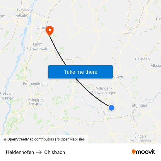 Heidenhofen to Ohlsbach map