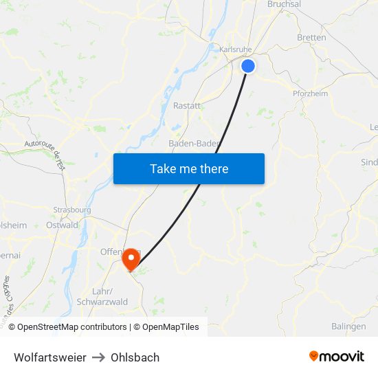 Wolfartsweier to Ohlsbach map