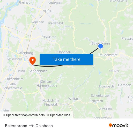 Baiersbronn to Ohlsbach map