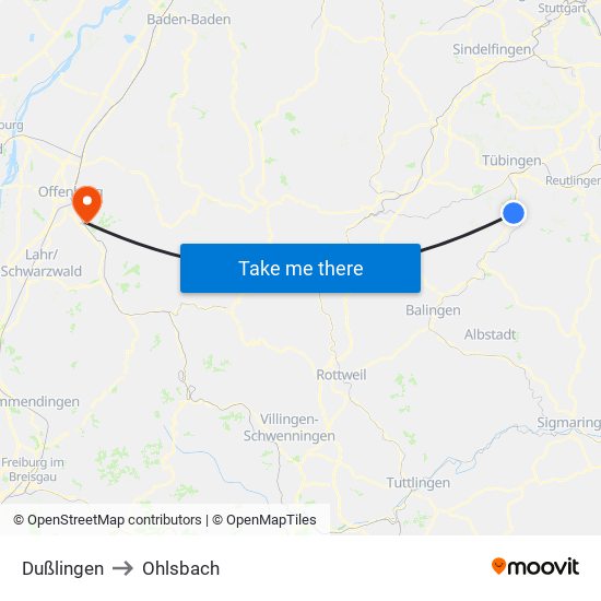 Dußlingen to Ohlsbach map