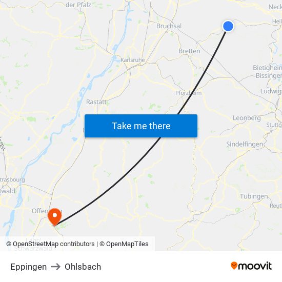 Eppingen to Ohlsbach map