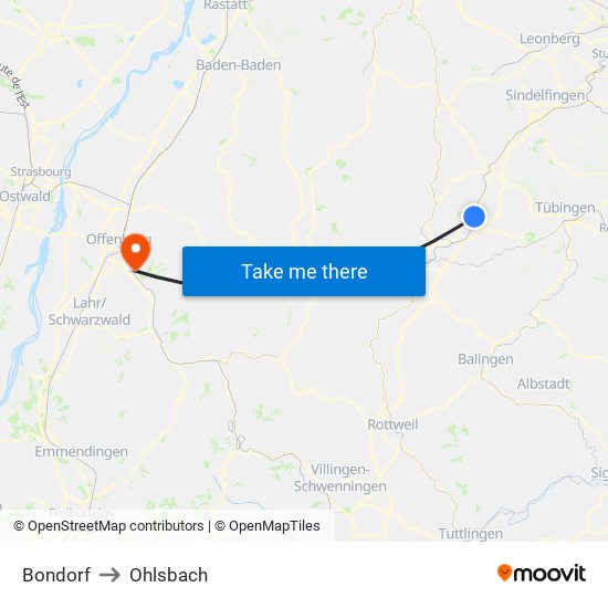 Bondorf to Ohlsbach map