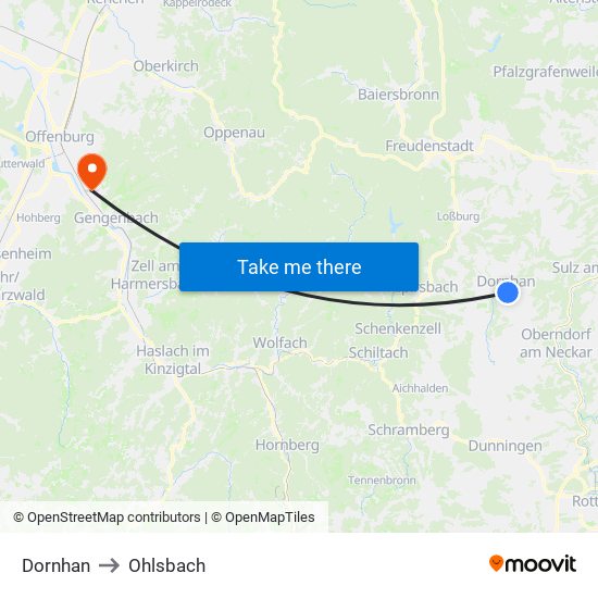 Dornhan to Ohlsbach map