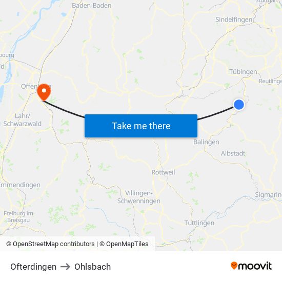 Ofterdingen to Ohlsbach map