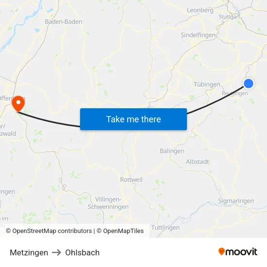 Metzingen to Ohlsbach map