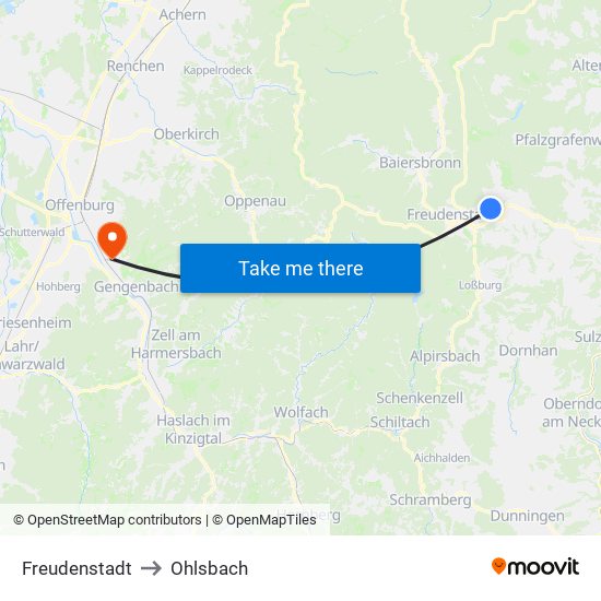 Freudenstadt to Ohlsbach map