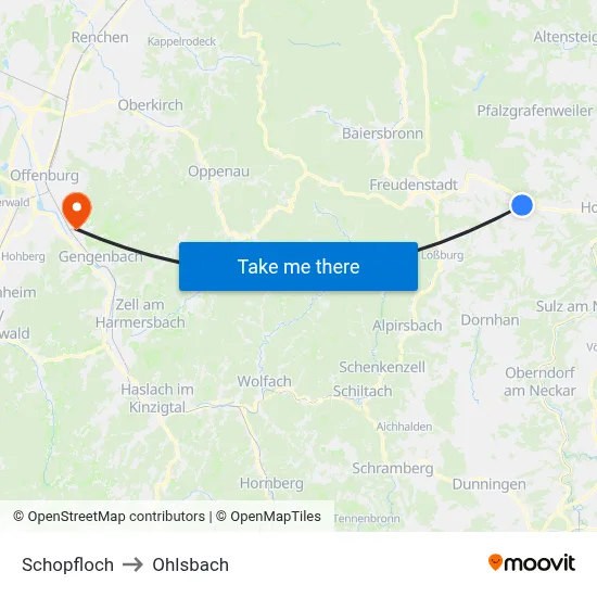 Schopfloch to Ohlsbach map