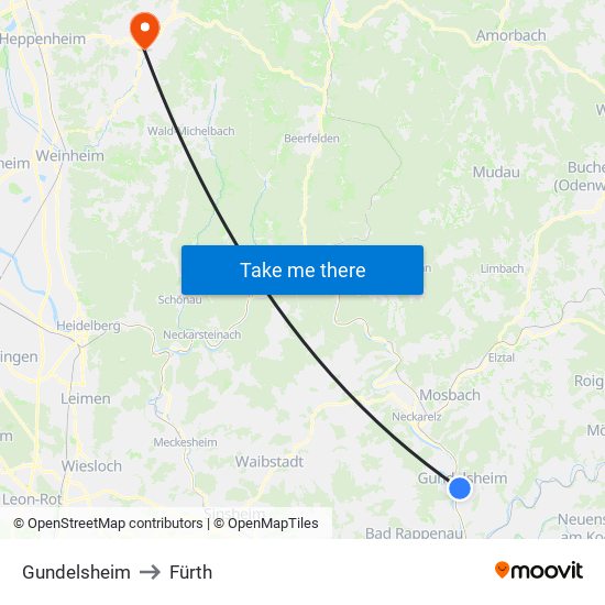 Gundelsheim to Fürth map