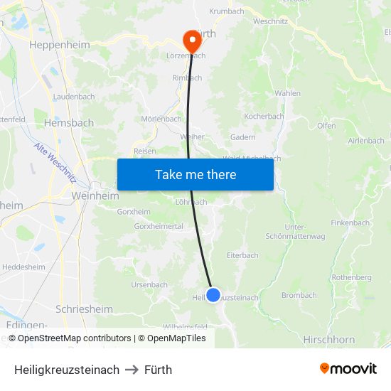 Heiligkreuzsteinach to Fürth map