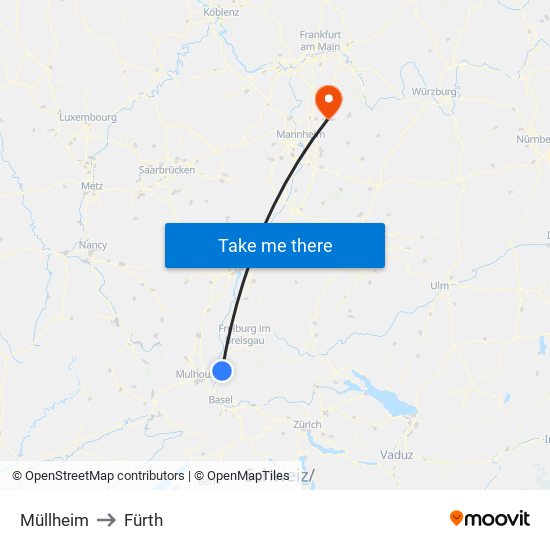 Müllheim to Fürth map