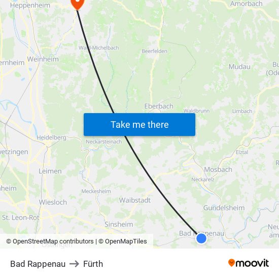 Bad Rappenau to Fürth map