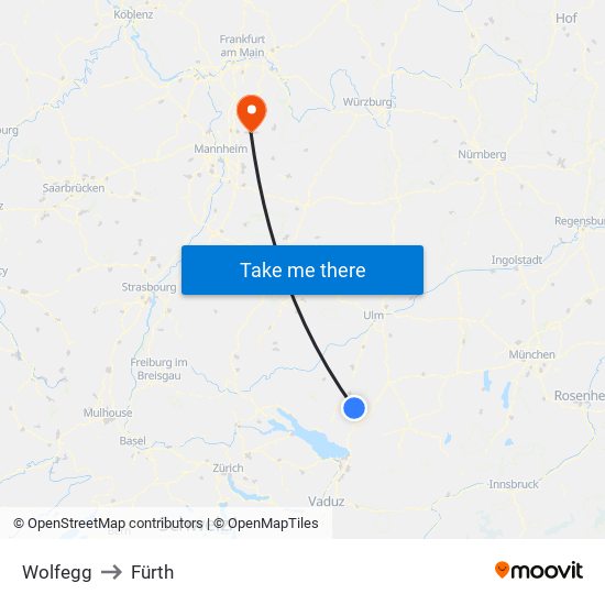 Wolfegg to Fürth map