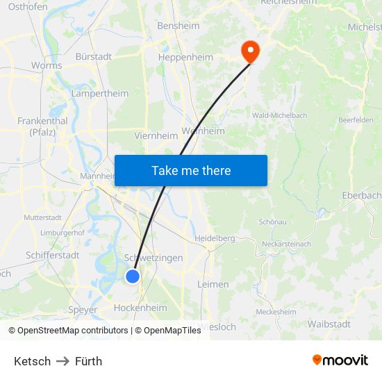 Ketsch to Fürth map