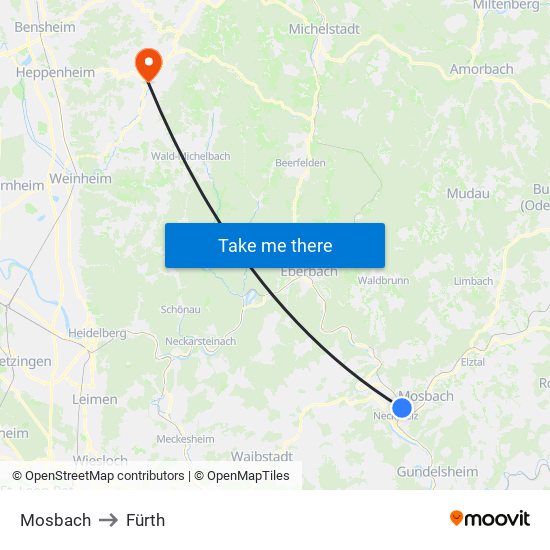 Mosbach to Fürth map
