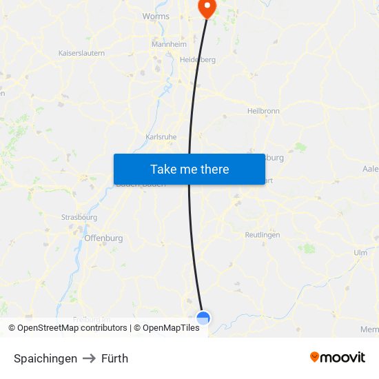 Spaichingen to Fürth map