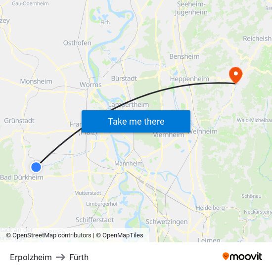 Erpolzheim to Fürth map