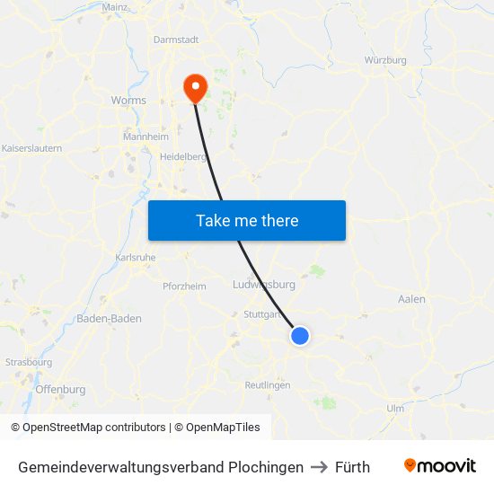 Gemeindeverwaltungsverband Plochingen to Fürth map