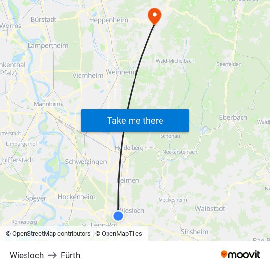 Wiesloch to Fürth map