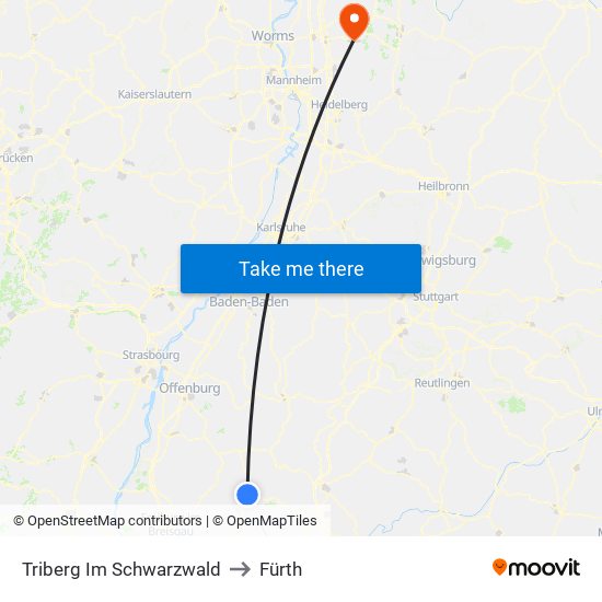 Triberg Im Schwarzwald to Fürth map