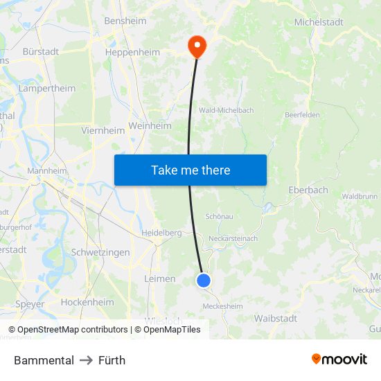 Bammental to Fürth map