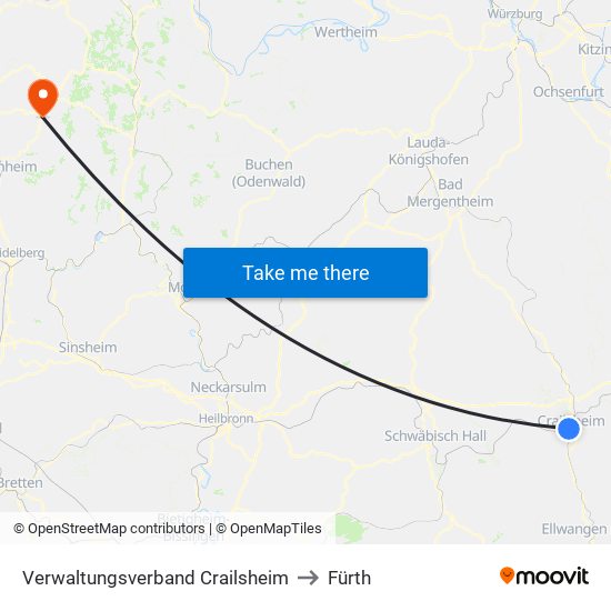 Verwaltungsverband Crailsheim to Fürth map