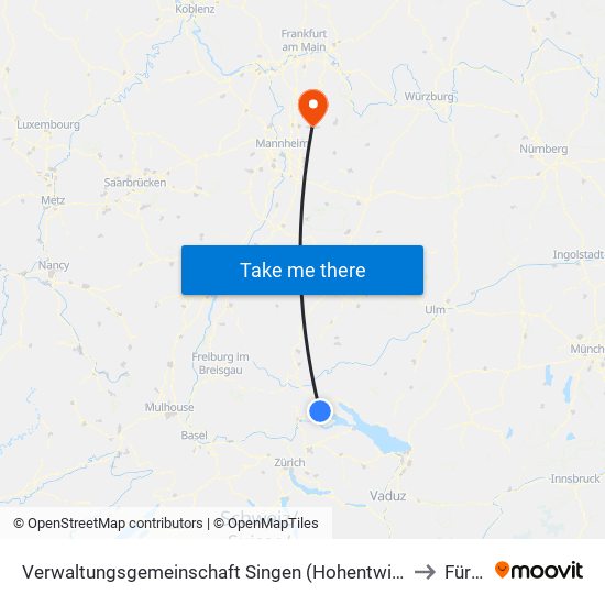 Verwaltungsgemeinschaft Singen (Hohentwiel) to Fürth map