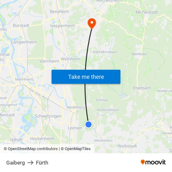 Gaiberg to Fürth map