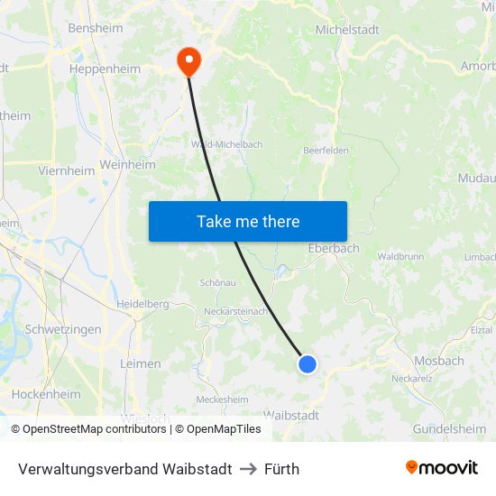 Verwaltungsverband Waibstadt to Fürth map