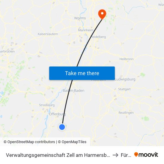 Verwaltungsgemeinschaft Zell am Harmersbach to Fürth map