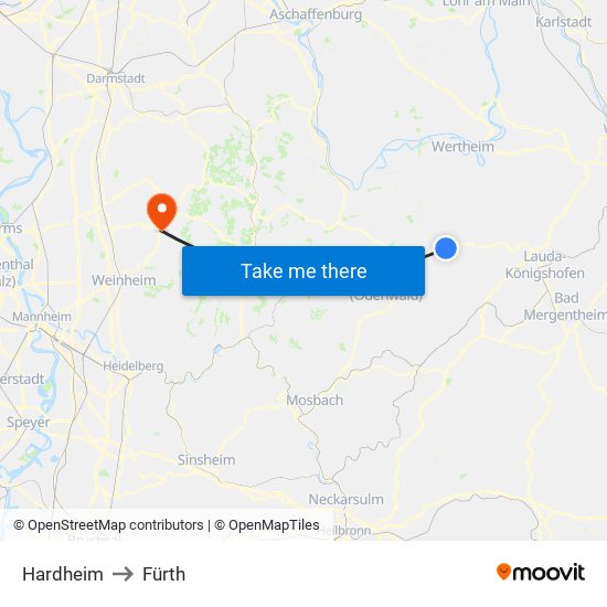 Hardheim to Fürth map