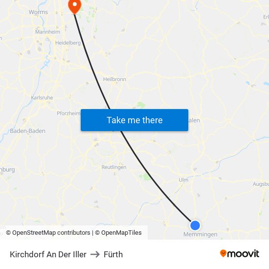 Kirchdorf An Der Iller to Fürth map
