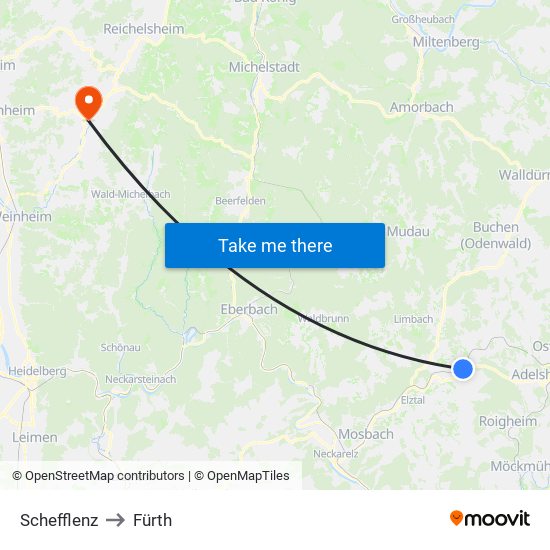 Schefflenz to Fürth map