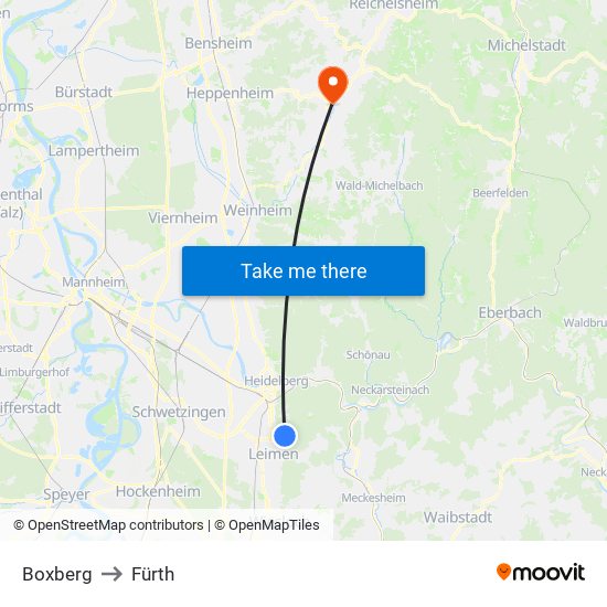 Boxberg to Fürth map