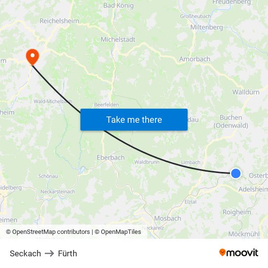 Seckach to Fürth map