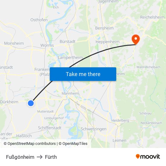 Fußgönheim to Fürth map
