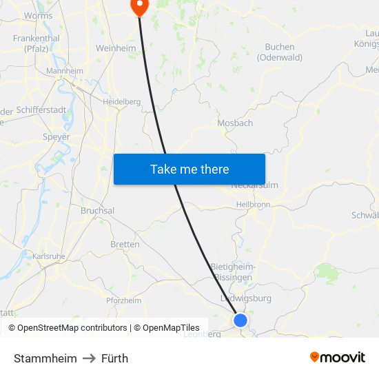 Stammheim to Fürth map