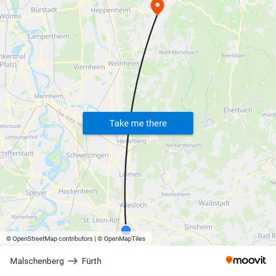 Malschenberg to Fürth map