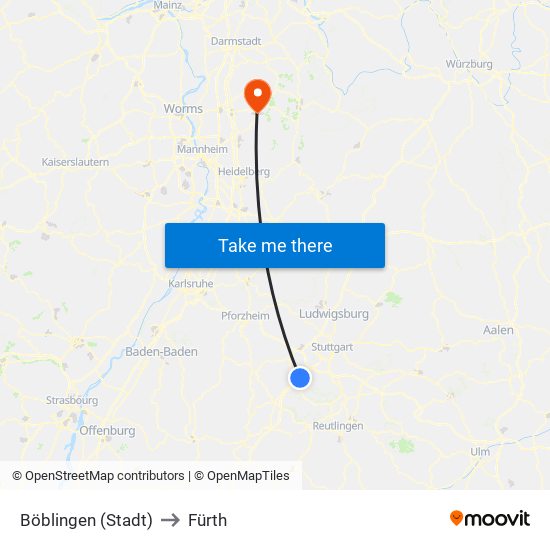 Böblingen (Stadt) to Fürth map