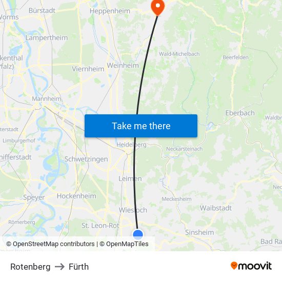 Rotenberg to Fürth map