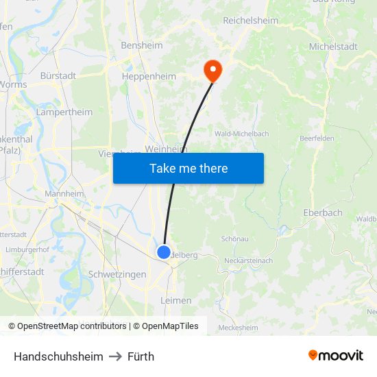 Handschuhsheim to Fürth map